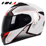 The White, Black and Red HNJ Full-Face Motorcycle Helmet is brought to you by Kings Motorcycle Fairings