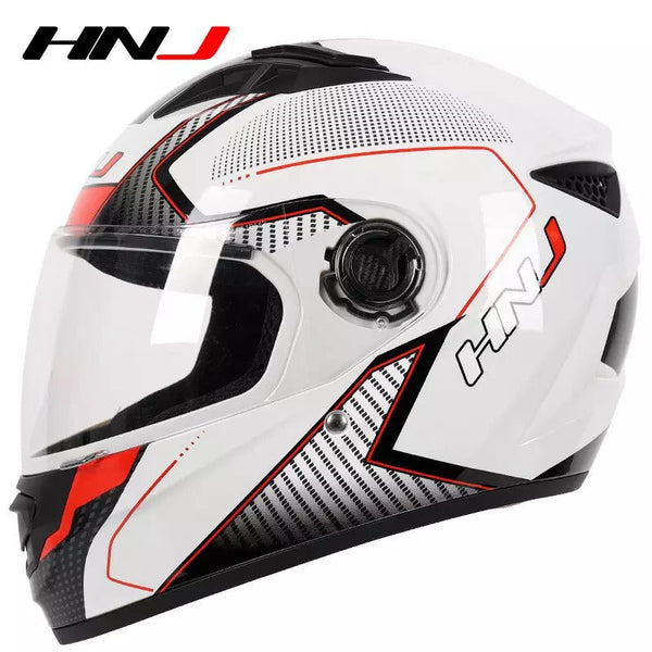 The White, Black and Red HNJ Full-Face Motorcycle Helmet is brought to you by KingsMotorcycleFairings.com