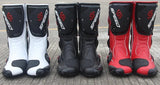 Speed Motorcycle Boots in White, Black & Red Leather at KingsMotorcycleFairings.com
