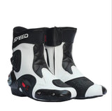 White, Black & Red Speed Leather Motorcycle Mid Boots at KingsMotorcycleFairings.com