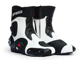 White, Black & Red Speed Leather Motorcycle Mid Boots at KingsMotorcycleFairings.com