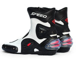 White, Black & Red Speed Leather Motorcycle Mid Boots at KingsMotorcycleFairings.com