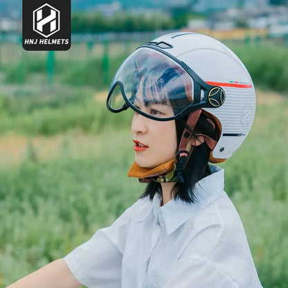 White, Black and Red Striped Half Face Retro Space Motorcycle Helmet is brought to you by KingsMotorcycleFairings.com