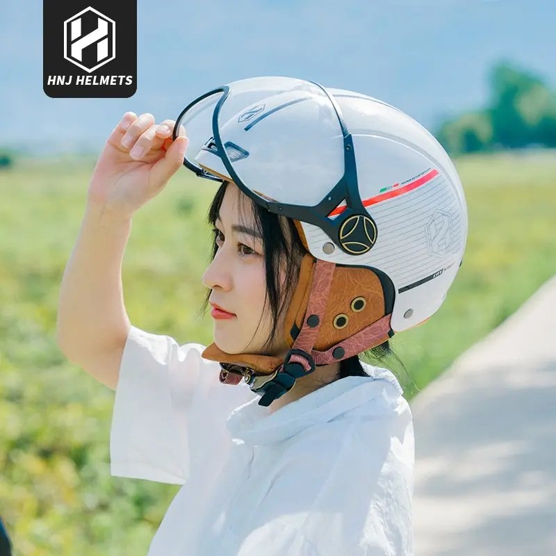 White, Black and Red Striped Half Face Retro Space Motorcycle Helmet is brought to you by KingsMotorcycleFairings.com