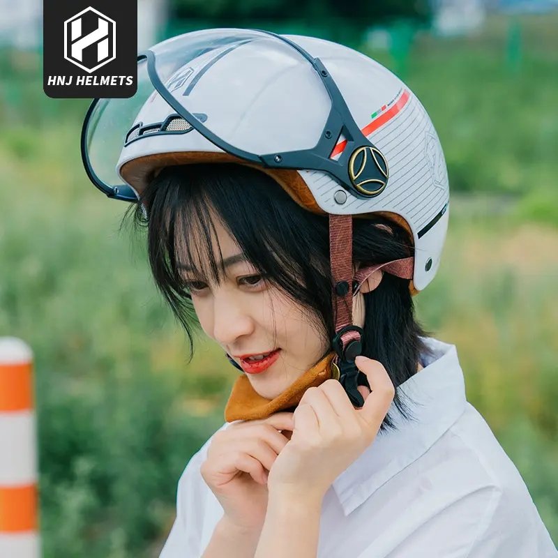 White, Black and Red Striped Half Face Retro Space Motorcycle Helmet is brought to you by KingsMotorcycleFairings.com