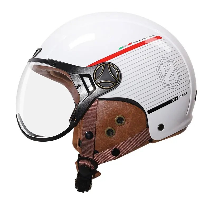 White, Black and Red Striped Half Face Retro Space Motorcycle Helmet is brought to you by KingsMotorcycleFairings.com