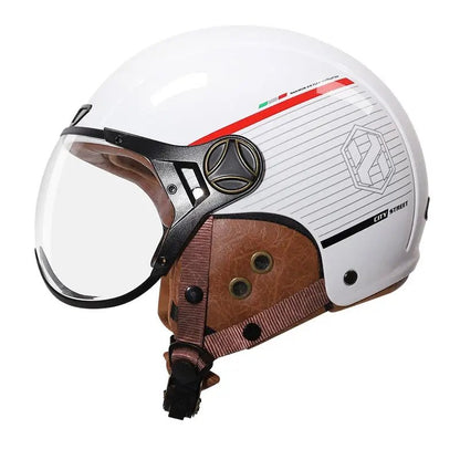 White, Black and Red Striped Half Face Retro Space Motorcycle Helmet is brought to you by KingsMotorcycleFairings.com