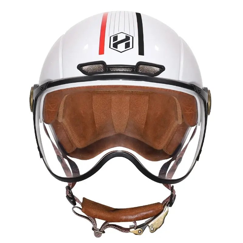 White, Black and Red Striped Half Face Retro Space Motorcycle Helmet is brought to you by KingsMotorcycleFairings.com
