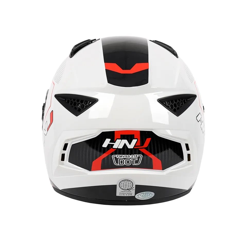 The White, Black and Red HNJ Full-Face Motorcycle Helmet is brought to you by KingsMotorcycleFairings.com