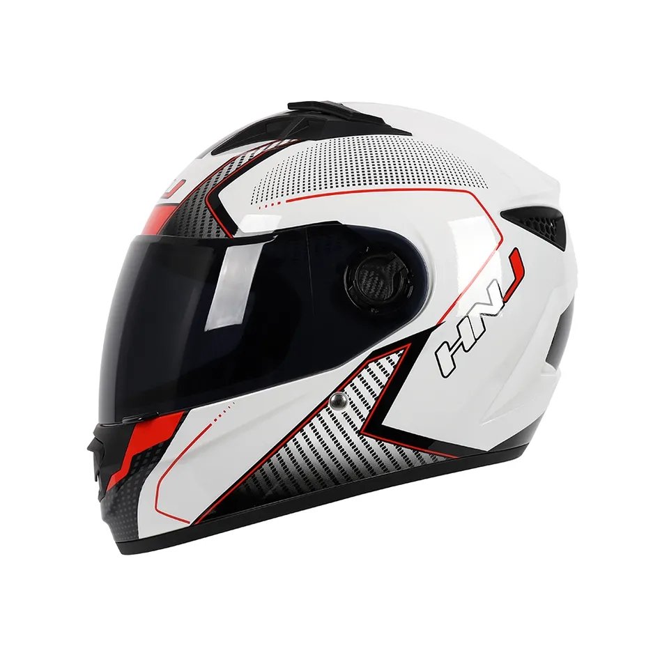 The White, Black and Red HNJ Full-Face Motorcycle Helmet is brought to you by KingsMotorcycleFairings.com