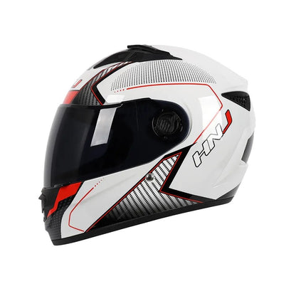 The White, Black and Red HNJ Full-Face Motorcycle Helmet is brought to you by KingsMotorcycleFairings.com