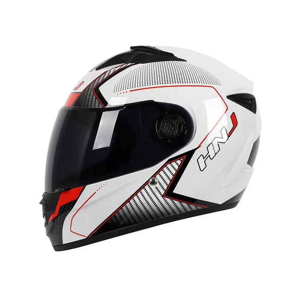 The White, Black and Red HNJ Full-Face Motorcycle Helmet is brought to you by KingsMotorcycleFairings.com