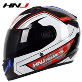 The White, Black, Red & Blue HNJ Full-Face Motorcycle Helmet is brought to you by Kings Motorcycle Fairings