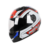 White, Black, Red & Blue HNJ Motorcycle Helmet with Black Visor