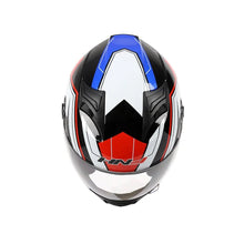 The White, Black, Red & Blue HNJ Full-Face Motorcycle Helmet is brought to you by KingsMotorcycleFairings.com