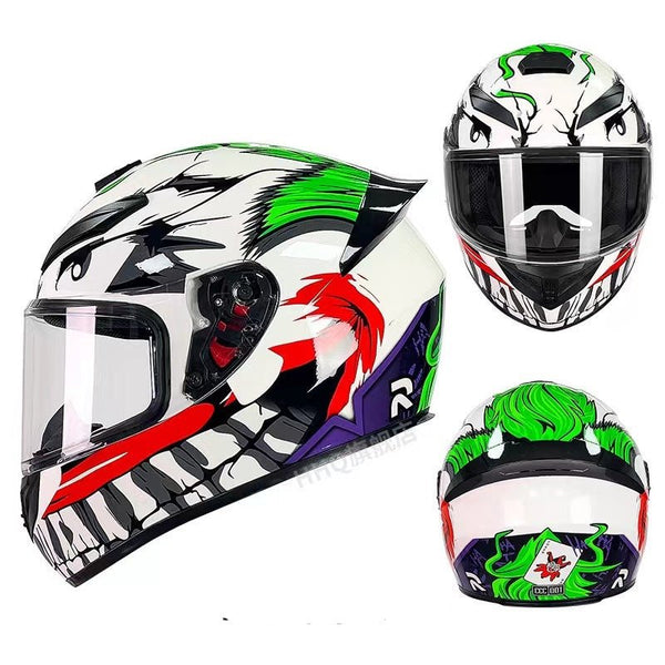 White, Black, Red, Green & Purple Joker Motorcycle Helmet - KingsMotorcycleFairings.com