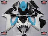 White, Black and Light Blue Fairing Kit for a 2006 & 2007 Suzuki GSX-R750 motorcycle