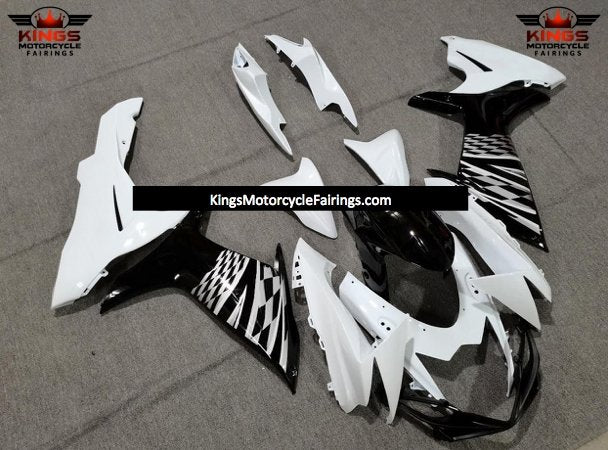 Suzuki GSXR600 (2011-2023) White, Black & Silver Checkered Fairings at KingsMotorcycleFairings.com