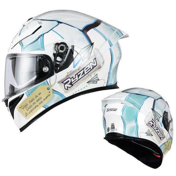 White & Blue Ryzen Motorcycle Helmet at KingsMotorcycleFairings.com