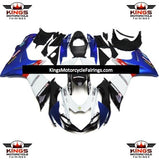 White, Blue, Black and Red Dunlop Fairing Kit for a 2011, 2012, 2013, 2014, 2015, 2016, 2017, 2018, 2019, 2020 & 2021 Suzuki GSX-R750 motorcycle
