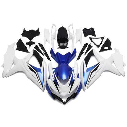 White, Blue and Black Fairing Kit for a 2008, 2009 & 2010 Suzuki GSX-R750 motorcycle