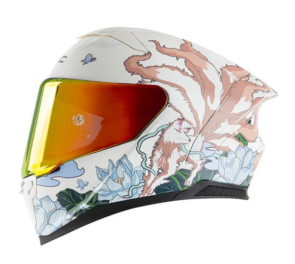 White, Blue & Pink Fox Motorcycle Helmet at KingsMotorcycleFairings.com