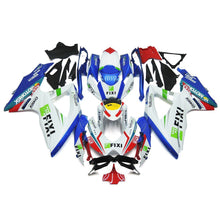 White, Blue, Red and Green Fixi Fairing Kit for a 2008, 2009, & 2010 Suzuki GSX-R600 motorcycle