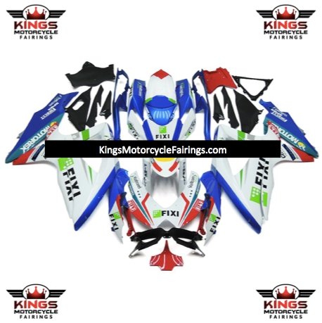 Suzuki GSXR600 (2008-2010) White, Blue, Red & Green Fixi Fairings