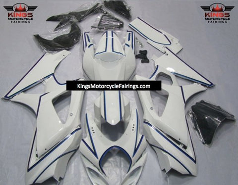 Suzuki GSXR1000 (2007-2008) White, Blue & Black Pinstripe Fairings