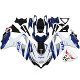 White, Blue and Black Tyco Fairing Kit for a 2008, 2009, & 2010 Suzuki GSX-R600 motorcycle