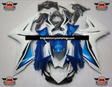 White, Blue and Black Fairing Kit for a 2011, 2012, 2013, 2014, 2015, 2016, 2017, 2018, 2019, 2020 & 2021 Suzuki GSX-R750 motorcycle