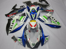White, Blue and Green Fixi Fairing Kit for a 2009, 2010, 2011, 2012, 2013, 2014, 2015 & 2016 Suzuki GSX-R1000 motorcycle