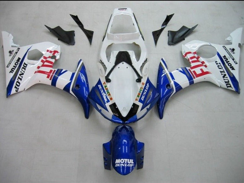 White, Blue and Red Fiat Fairing Kit for a 2005 Yamaha YZF-R6 motorcycle