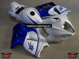 White, Blue and Silver Fairing Kit for a 1999, 2000, 2001, 2002, 2003, 2004, 2005, 2006, & 2007 Suzuki GSX-R1300 Hayabusa motorcycle