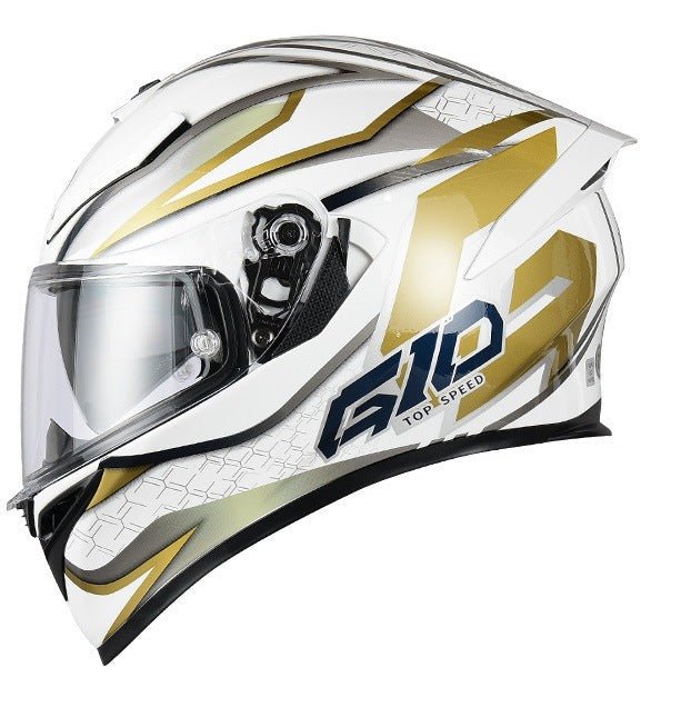 White, Gold & Silver G10 Motorcycle Helmet