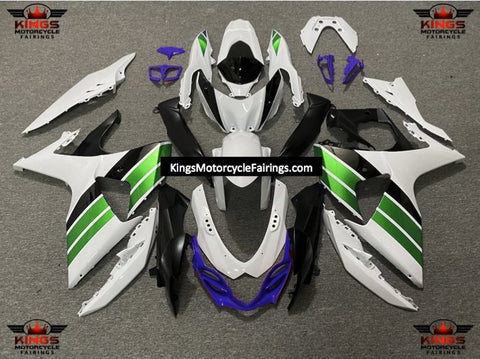 White, Green, Black and Purple Fairing Kit for a 2009, 2010, 2011, 2012, 2013, 2014, 2015 & 2016 Suzuki GSX-R1000 motorcycle
