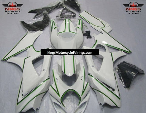 Suzuki GSXR1000 (2007-2008) White, Green & Black Pinstripe Fairings