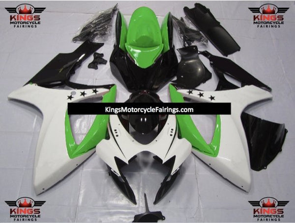 Suzuki GSXR600 (2006-2007) White, Green & Black Star Fairings