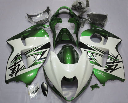 White, Green and Black Fairing Kit for a 1999, 2000, 2001, 2002, 2003, 2004, 2005, 2006, & 2007 Suzuki GSX-R1300 Hayabusa motorcycle