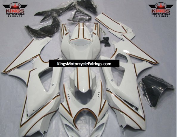 Suzuki GSXR1000 (2007-2008) White, Orange & Black Pinstripe Fairings