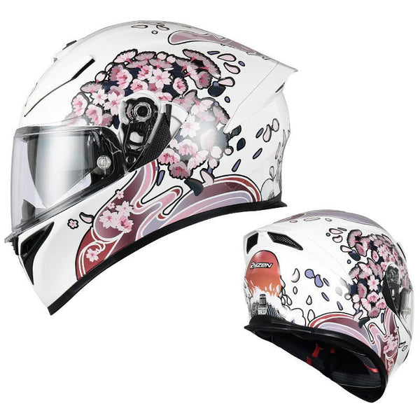 White & Pink Flower Ryzen Motorcycle Helmet at KingsMotorcycleFairings.com