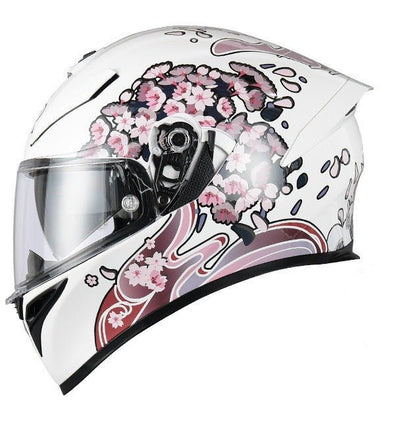 baby blue motorcycle helmet white flowers White & Pink Flower Motorcycle Helmet