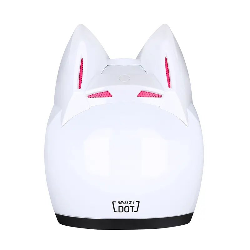 The White and Pink HNJ Full-Face Motorcycle Helmet with Cat Ears is brought to you by Kings Motorcycle Fairings.