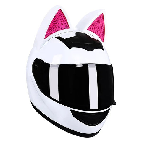 The White and Pink HNJ Full-Face Motorcycle Helmet with Cat Ears is brought to you by KingsMotorcycleFairings.com