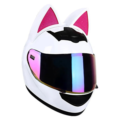 girl motorcycle helmet ears Women Cat Ear Bluetooth Helmet DOT Certified Full Face Motorbike Helmet Four Season Flip-Up Helmets with Visor for Street Bike giving them a realistic and comfy feel Cat Ears Pink - Motorcycle