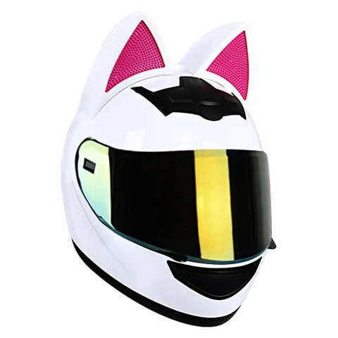 The White and Pink HNJ Full-Face Motorcycle Helmet with Cat Ears is brought to you by KingsMotorcycleFairings.com