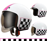 White, Pink and Black Checkered Retro Motorcycle Helmet is brought to you by KingsMotorcycleFairings.com