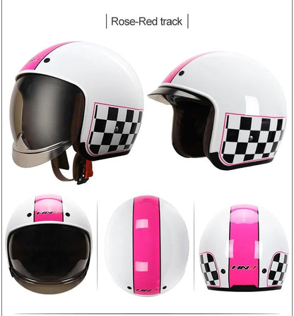 White, Pink and Black Checkered Retro Motorcycle Helmet is brought to you by KingsMotorcycleFairings.com
