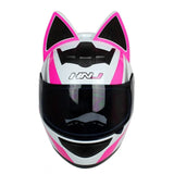 The White, Pink and Silver HNJ Full-Face Motorcycle Helmet with Cat Ears is brought to you by KingsMotorcycleFairings.com