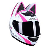 The White, Pink and Silver HNJ Full-Face Motorcycle Helmet with Cat Ears is brought to you by Kings Motorcycle Fairings
